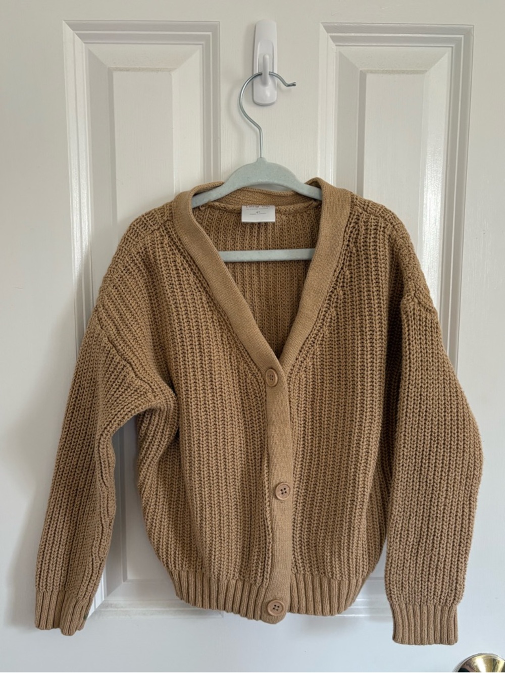 Chunky Button-Front Cardigan Sweater - Camel/Tan